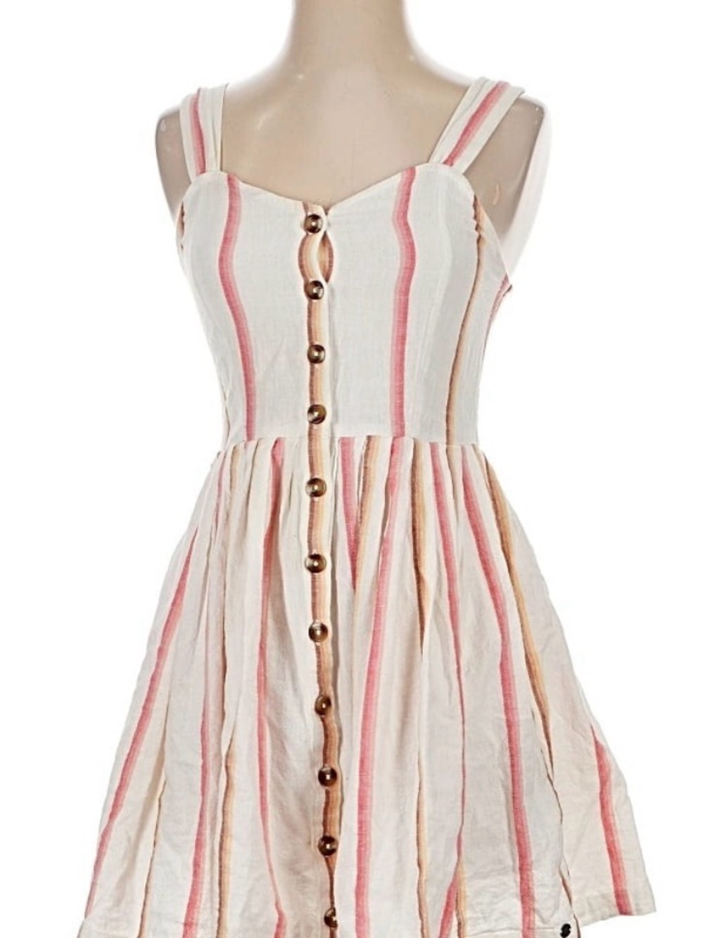 Roxy Striped Button-Front Mini Dress in White, Pink & Tan